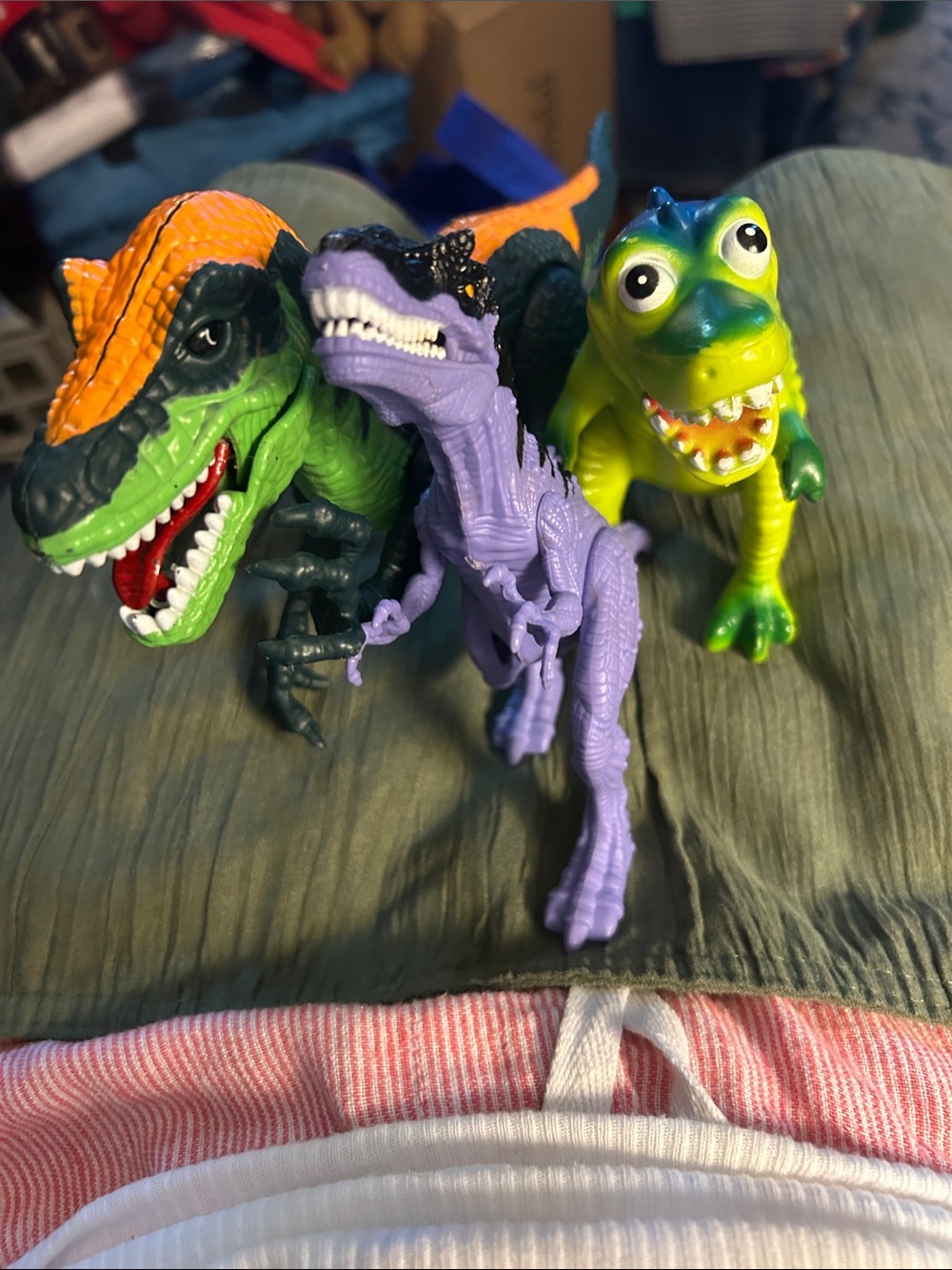 Colorful Dinosaur Toy Trio. Large one’s eyes light up, joints move on 2.